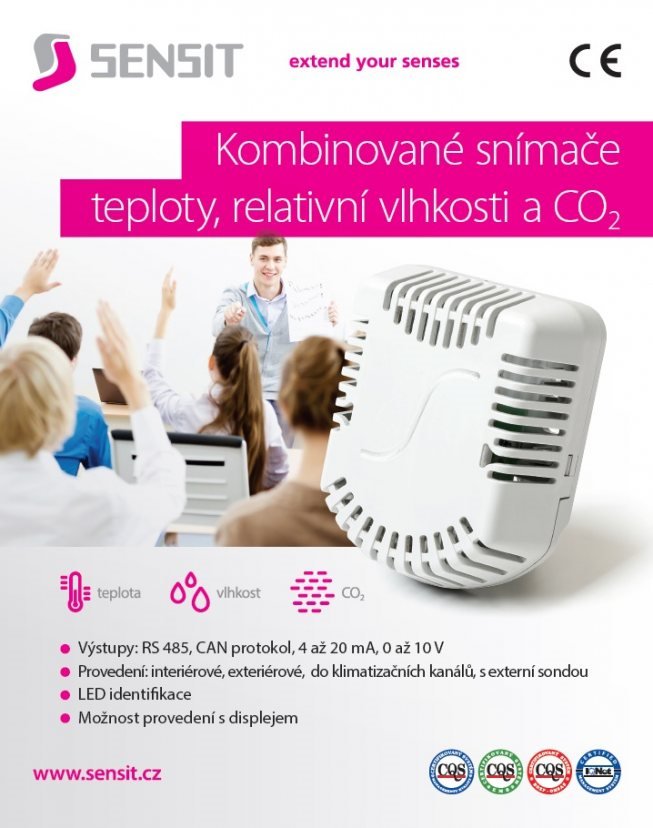 Kombinované snímače teploty, relativní vlhkosti a CO2